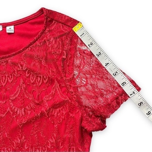 Notations Red Lace Layered Short Sleeve Shirt sz M - Picture 9 of 13